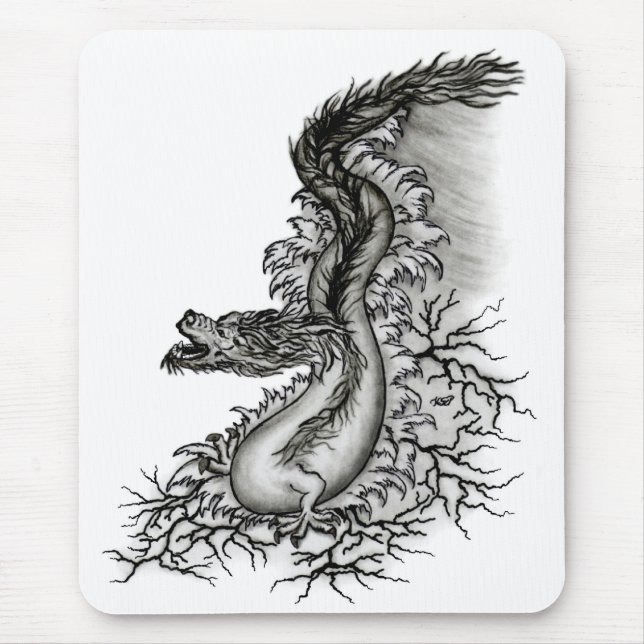 China Dragon, Black and white Design in Tattoostyl Mouse Pad (Front)