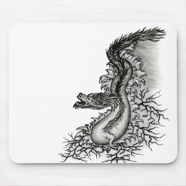 China Dragon, Black and white Design in Tattoostyl Mouse Pad (Front)