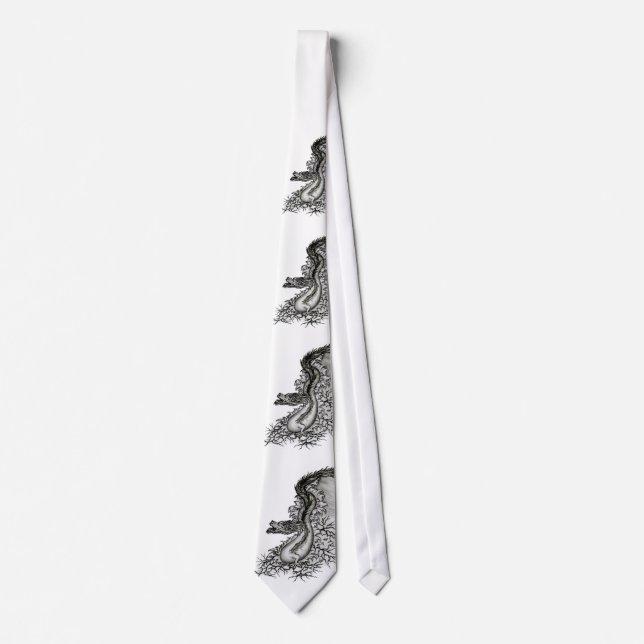 China Dragon, Black and white Design in Tattoostyl Neck Tie (Front)