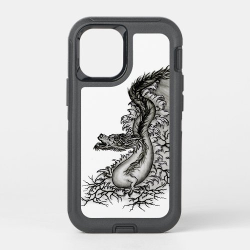 China Dragon Black and white Design in Tattoostyl OtterBox Defender iPhone 12 Mini Case