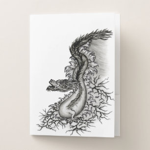 China Dragon, Black and white Design in Tattoostyl Pocket Folder
