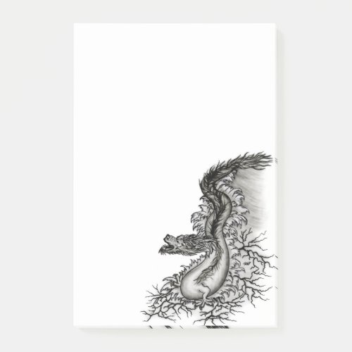 China Dragon Black and white Design in Tattoostyl Post_it Notes