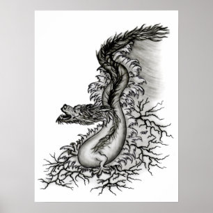 China Dragon, Black and white Design in Tattoostyl Poster