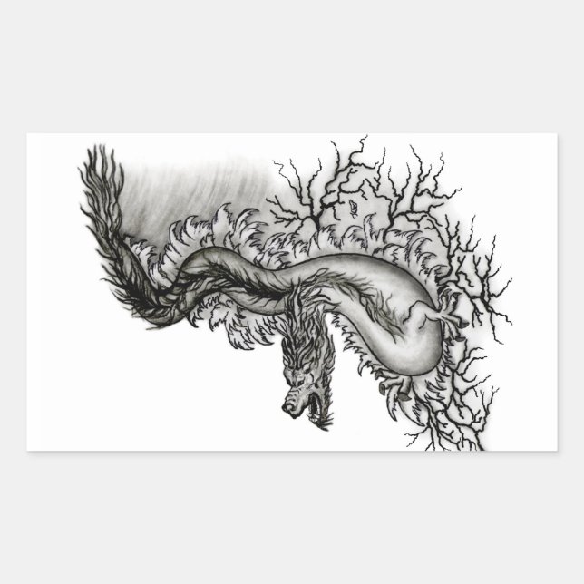 China Dragon, Black and white Design in Tattoostyl Rectangular Sticker (Front)