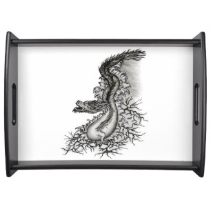 China Dragon, Black and white Design in Tattoostyl Serving Tray