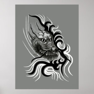 China Dragon in Tattoostyle Poster