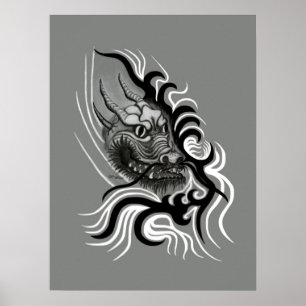 China Dragon in Tattoostyle Poster