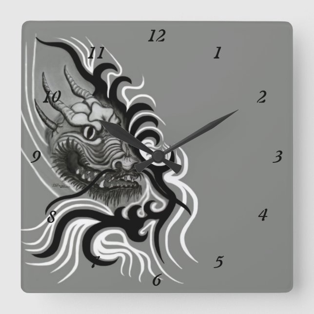 China Dragon in Tattoostyle Square Wall Clock (Front)