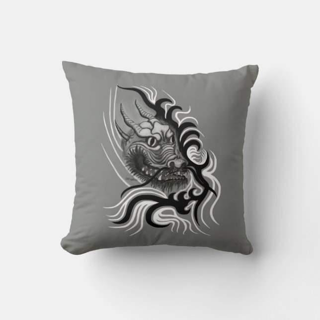 China Dragon in Tattoostyle Throw Pillow (Front)