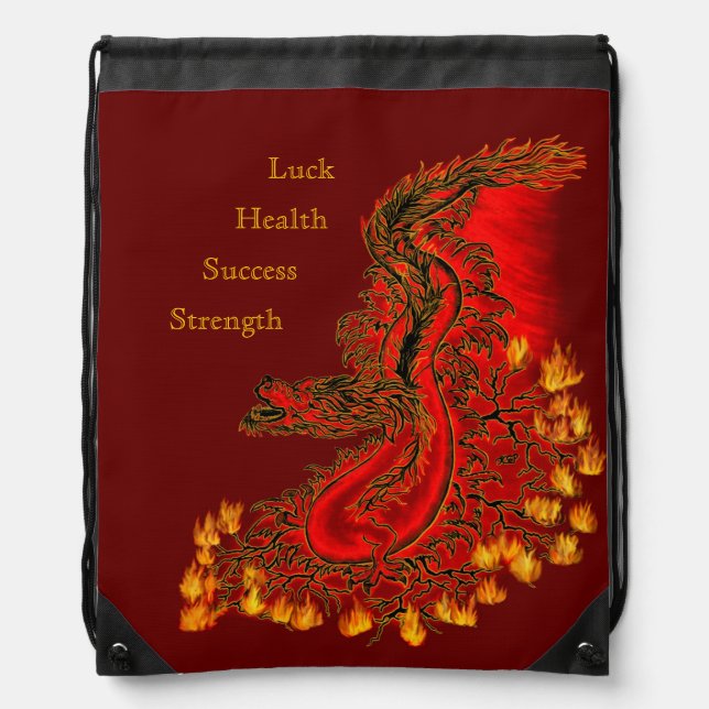 China Dragon red and gold design Drawstring Bag (Front)