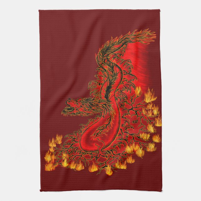 China Dragon red and gold design Kitchen Towel (Vertical)