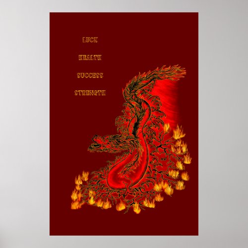 China Dragon red and gold design Poster
