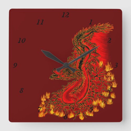 China Dragon red and gold design Square Wall Clock