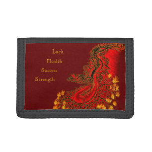 China Dragon red and gold design Tri-fold Wallet