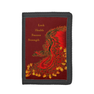 China Dragon red and gold design Tri-fold Wallet