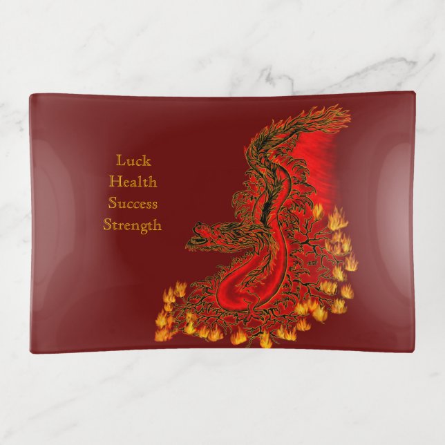 China Dragon red and gold design Trinket Tray (Front)