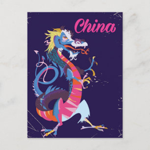 China Dragon vintage style travel poster Postcard