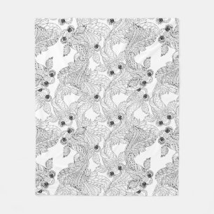 China Fish Doodle Fleece Blanket