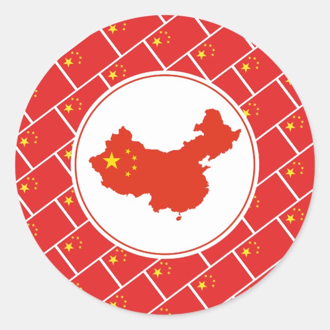 CHINA FLAG Chinese Map Stylish Patriotic Classic Round Sticker (Front)