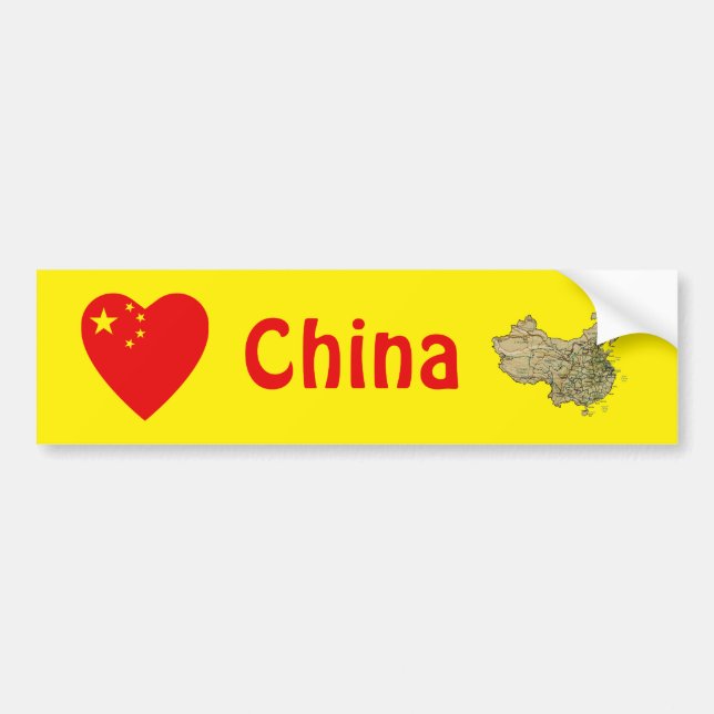 China Flag Heart + Map Bumper Sticker (Front)