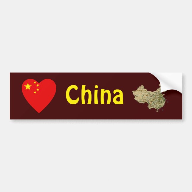 China Flag Heart + Map Bumper Sticker (Front)