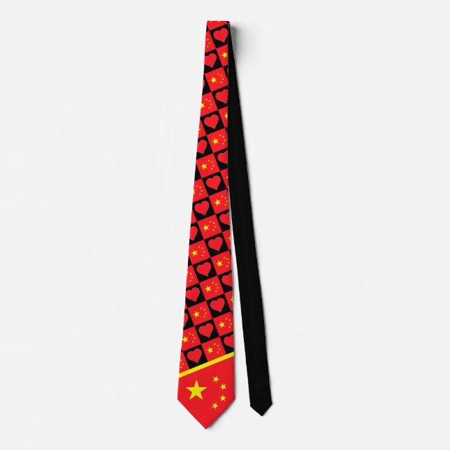 China Flag Heart Pattern Chinese National Pride  Neck Tie (Front)