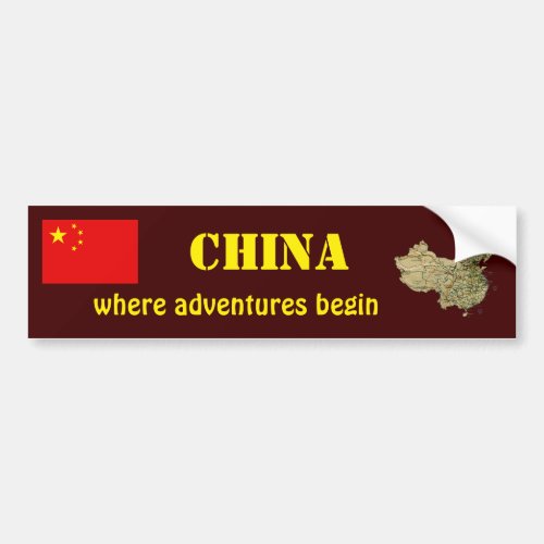 China Flag  Map Bumper Sticker