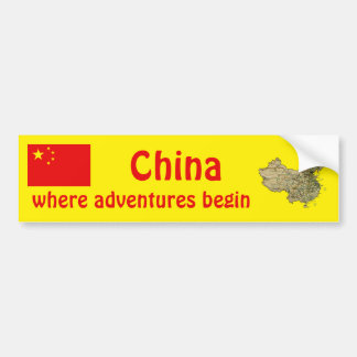 China Flag + Map Bumper Sticker