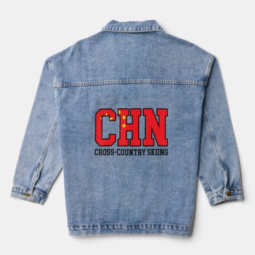 China Flag Skier  Chinese Chn Cross Country Skiing Denim Jacket