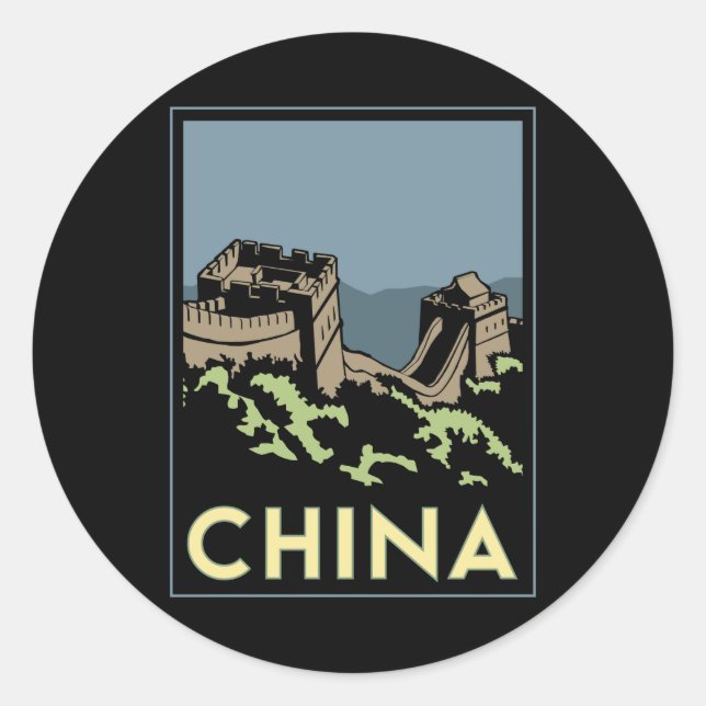 china great wall asia art deco retro travel classic round sticker (Front)