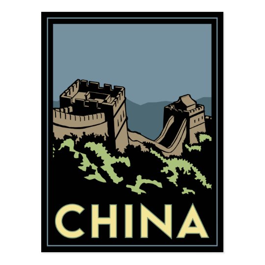 china great wall asia art deco retro travel postcard ...