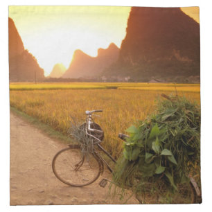 China, Guangxi. Yangzhou, Bicycle on country Napkin