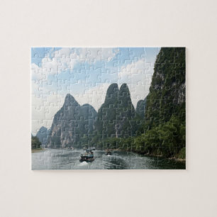 China, Guilin, Li River, River boats line the Jigsaw Puzzle