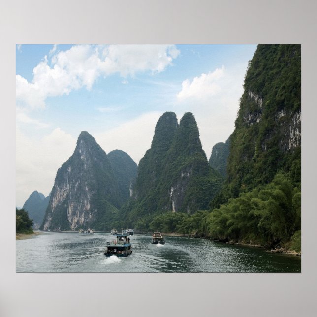 China, Guilin, Li River, River boats line the Poster (Front)