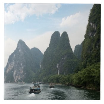 China  Guilin  Li River  River Boats Line The Tile by takemeaway at Zazzle
