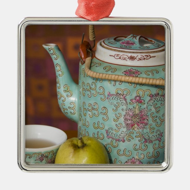 China, Hong Kong. Traditional Chinese teapot & 2 Metal Ornament (Front)