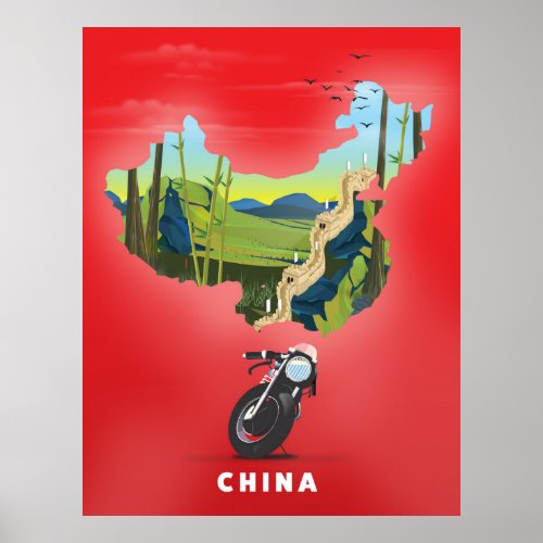 China Illustrated map travel poster