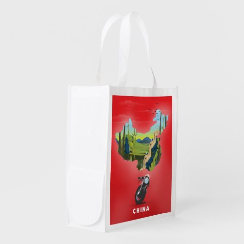 China Illustrated map travel poster Grocery Bag