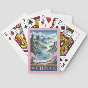 China Illustration Pink Travel Art Vintage Poker Cards