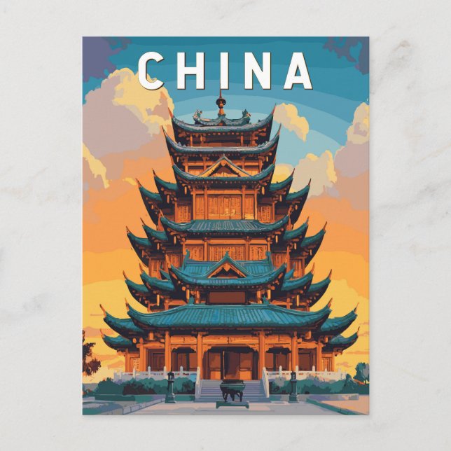 China Illustration Travel Art Vintage Postcard (Front)