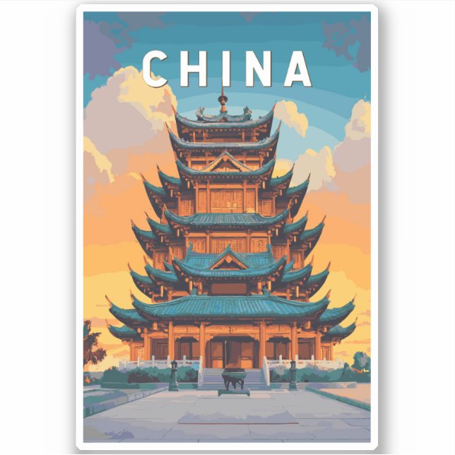 China Illustration Travel Art Vintage Sticker (Front)