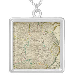 China, Korea atlas map Silver Plated Necklace