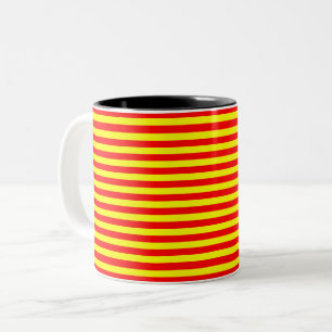 china kyrgyzstan spain flag stripes red yellow pat Two-Tone coffee mug