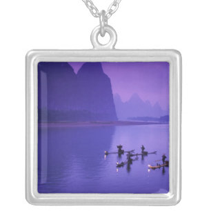 China, Li River. Cormorant fishermen. Silver Plated Necklace