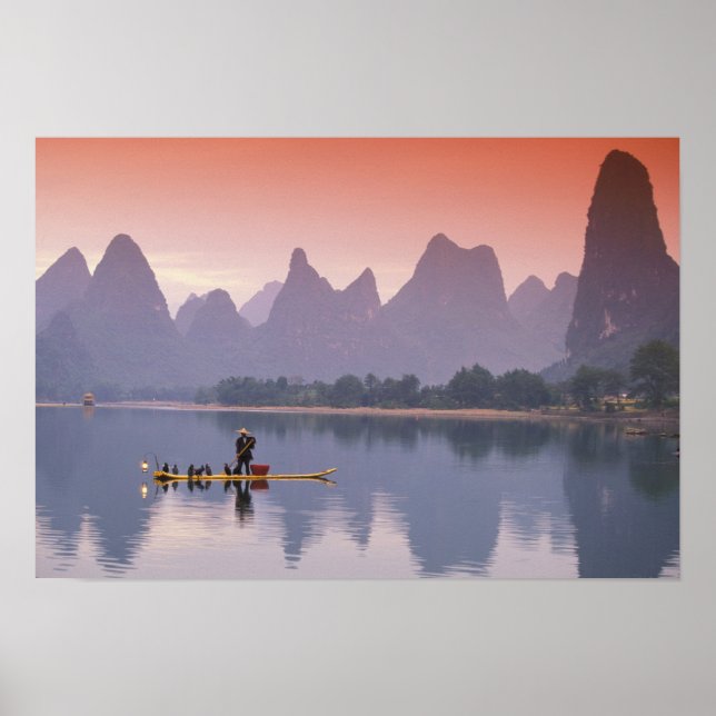China, Li River. Single cormorant fisherman. Poster (Front)