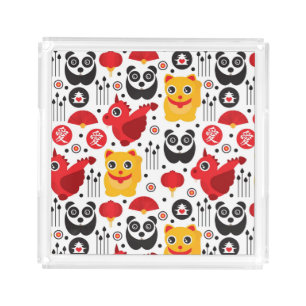 China lucky cat, dragon, and panda acrylic tray