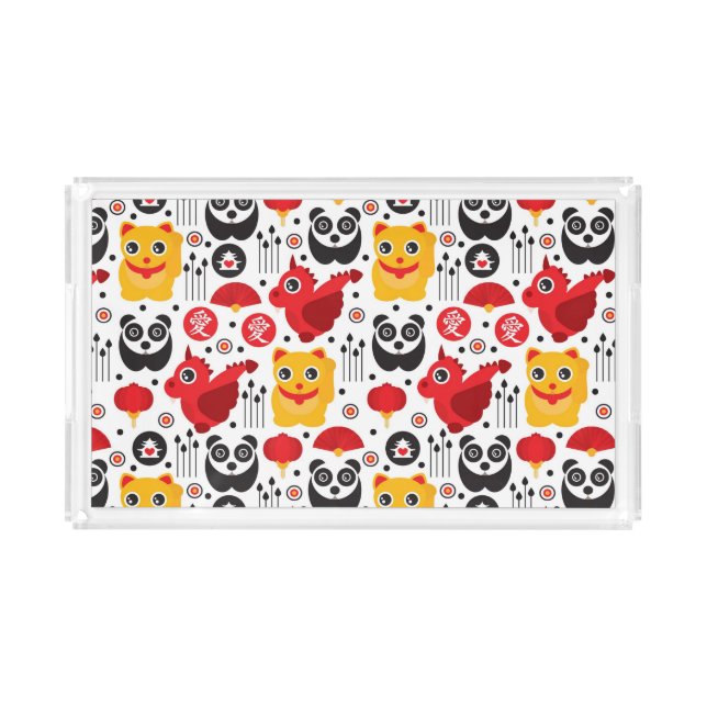 China lucky cat, dragon, and panda acrylic tray (Front)