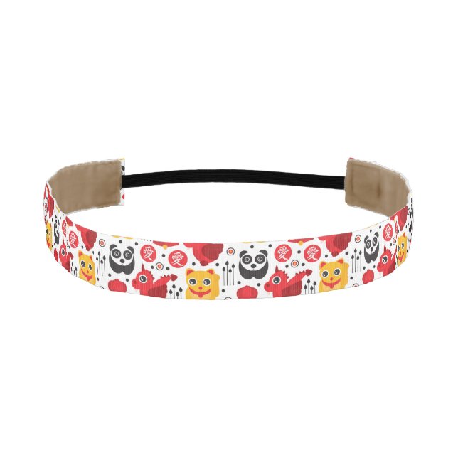China lucky cat, dragon, and panda athletic headband (Front)