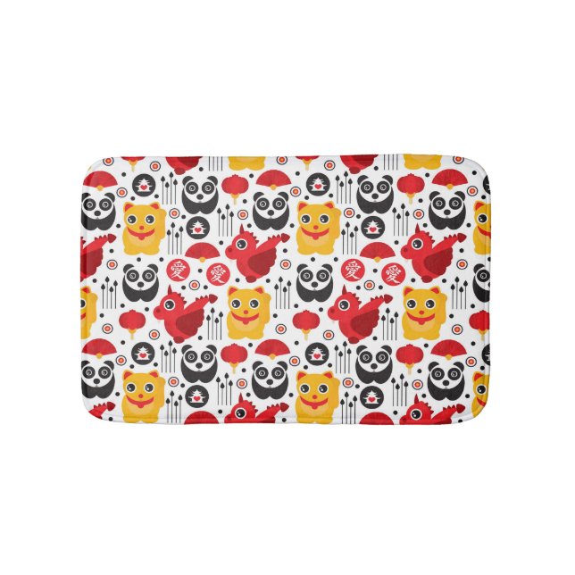 China lucky cat, dragon, and panda bathroom mat (Front)