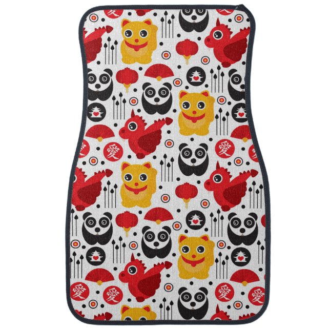 China lucky cat, dragon, and panda car mat (Front)